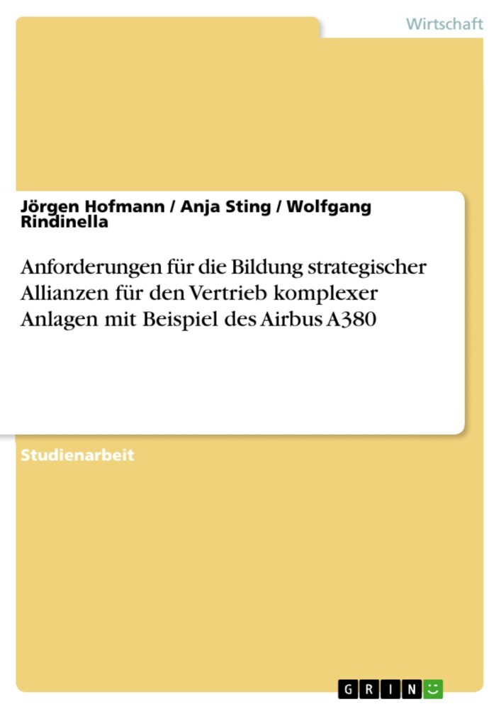 Anforderungen für die Bildung strategischer Allianzen für den Vertrieb komplexer Anlagen mit Beispiel des Airbus A380 main product photo