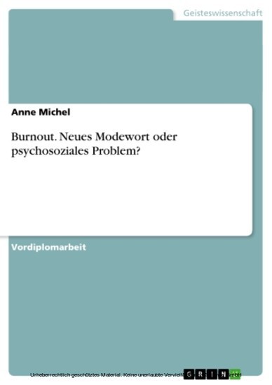 Burnout. Neues Modewort oder psychosoziales Problem? main product photo
