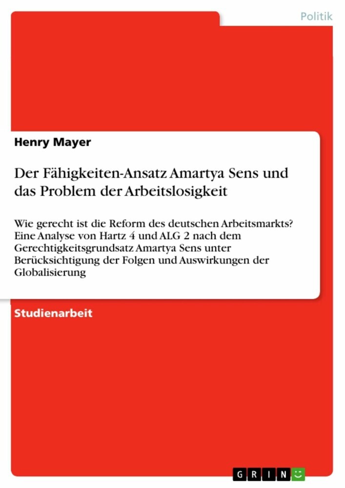 Der Fähigkeiten-Ansatz Amartya Sens und das Problem der Arbeitslosigkeit main product photo