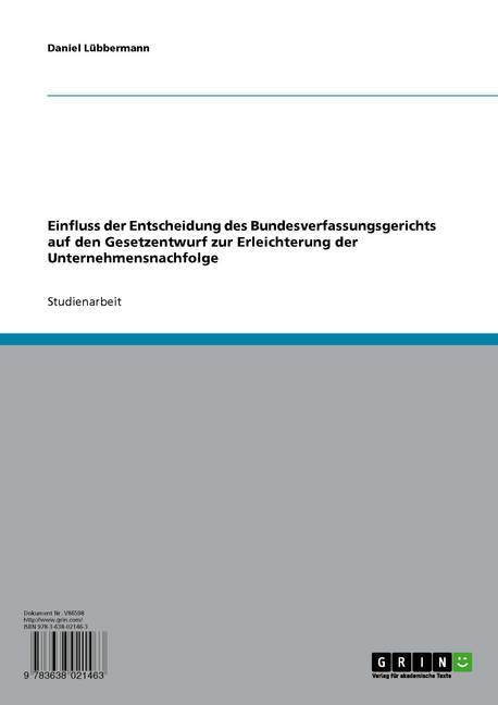 Einfluss der Entscheidung des Bundesverfassungsgerichts auf den Gesetzentwurf zur Erleichterung der Unternehmensnachfolge main product photo
