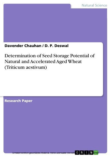 Determination of Seed Storage Potential of Natural and Accelerated Aged Wheat (Triticum aestivum) main product photo