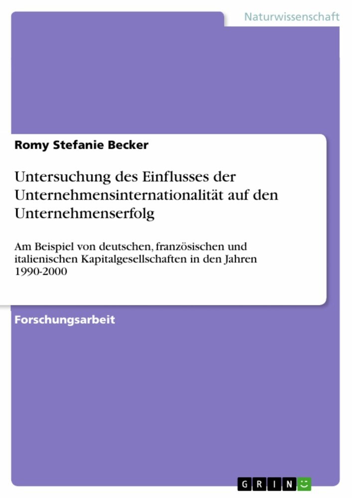 Untersuchung des Einflusses der Unternehmensinternationalität auf den Unternehmenserfolg main product photo