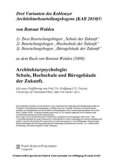 Drei Varianten des Koblenzer Architekturbeurteilungsbogens (KAB 2010)© main product photo