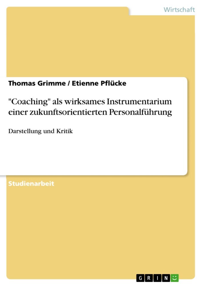 'Coaching' als wirksames Instrumentarium einer zukunftsorientierten Personalführung main product photo