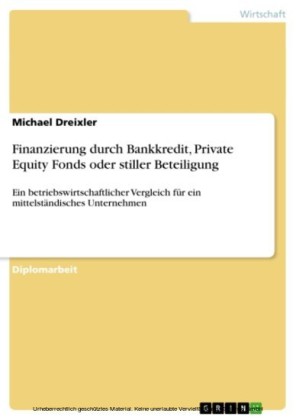 Finanzierung durch Bankkredit, Private Equity Fonds oder stiller Beteiligung