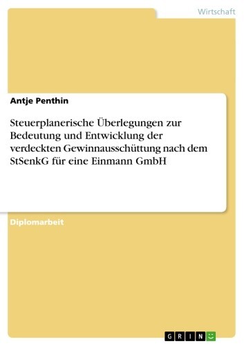 Steuerplanerische Überlegungen zur Bedeutung und Entwicklung der verdeckten Gewinnausschüttung nach dem StSenkG für eine Einmann GmbH main product photo