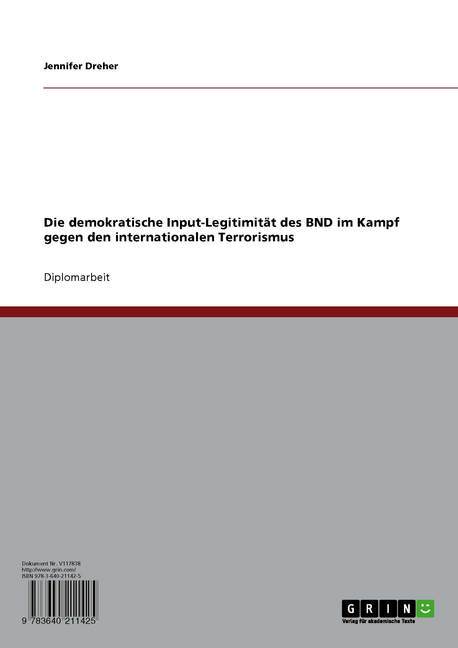 Die demokratische Input-Legitimität des BND im Kampf gegen den internationalen Terrorismus main product photo