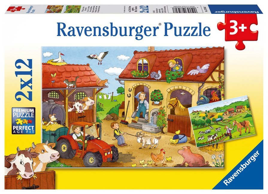Ravensburger Kinderpuzzle - 07560 Fleißig auf dem Bauernhof - Puzzle für Kinder ab 3 Jahren, mit 2x12 Teilen main product photo