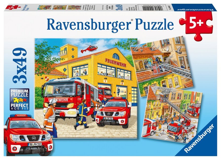 Ravensburger Kinderpuzzle - 09401 Feuerwehreinsatz - Puzzle für Kinder ab 5 Jahren, mit 3x49 Teilen main product photo