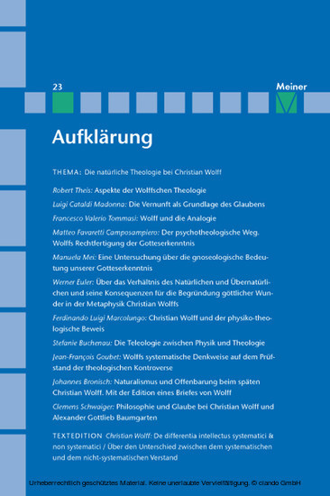 Aufklärung, Band 23: Die natürliche Theologie bei Christian Wolff main product photo