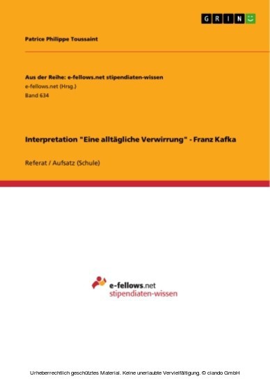 Interpretation 'Eine alltägliche Verwirrung' - Franz Kafka main product photo