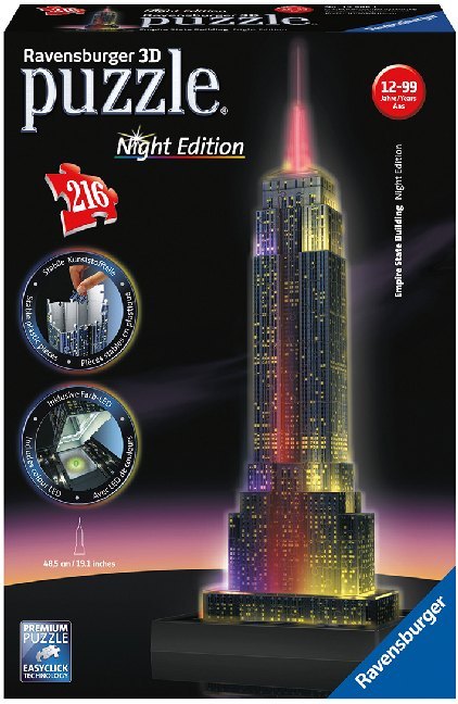Ravensburger 3D Puzzle Empire State Building bei Nacht 12566 - das berühmte Gebäude in New York - leuchtet im Dunkeln main product photo