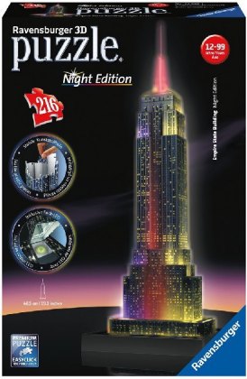 Ravensburger 3D Puzzle Empire State Building bei Nacht 12566 - das berühmte Gebäude in New York - leuchtet im Dunkeln
