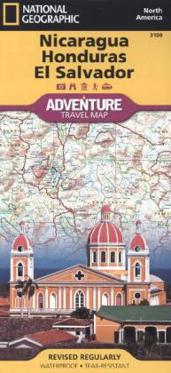 National Geographic Adventure Travel Map Nicaragua, Honduras, El Salvador