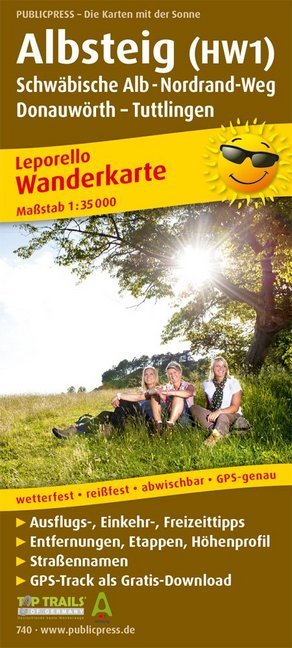 PublicPress Leporello Wanderkarte Albsteig (HW1), Schwäbische Alb-Nordrandweg, Donauwörth - Tuttlingen main product photo