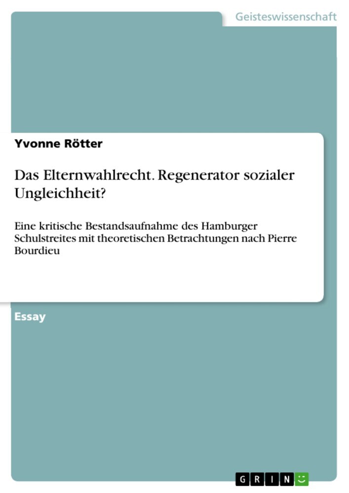 Das Elternwahlrecht. Regenerator sozialer Ungleichheit? main product photo