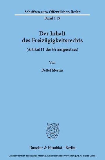 Der Inhalt des Freizügigkeitsrechts (Artikel 11 des Grundgesetzes). main product photo