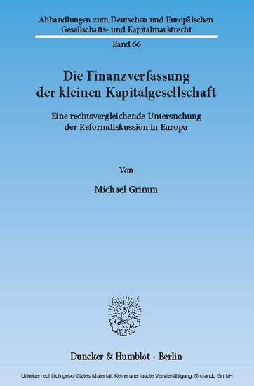 Die Finanzverfassung der kleinen Kapitalgesellschaft. main product photo