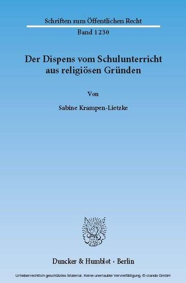 Der Dispens vom Schulunterricht aus religiösen Gründen. main product photo
