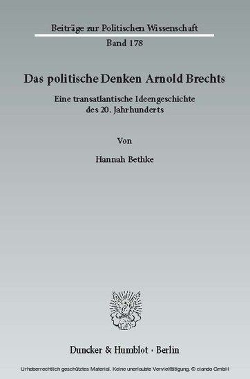 Das politische Denken Arnold Brechts. main product photo