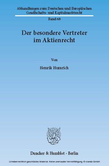 Der besondere Vertreter im Aktienrecht. main product photo