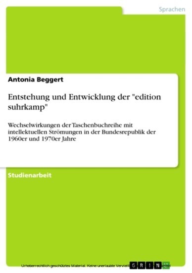 Entstehung und Entwicklung der 'edition suhrkamp' main product photo