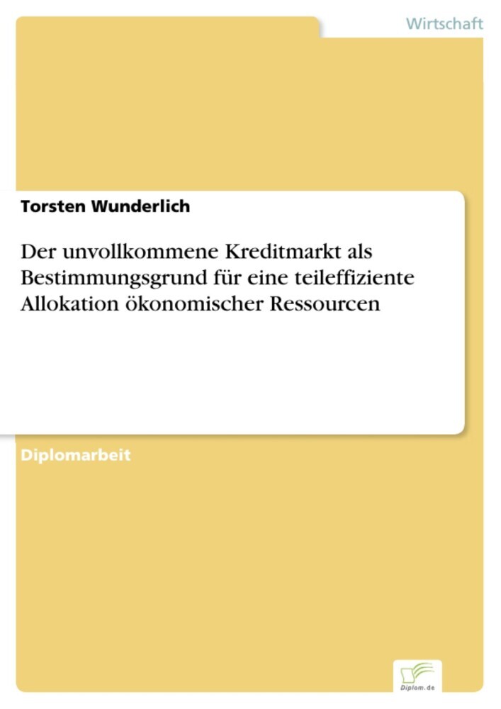 Der unvollkommene Kreditmarkt als Bestimmungsgrund für eine teileffiziente Allokation ökonomischer Ressourcen main product photo