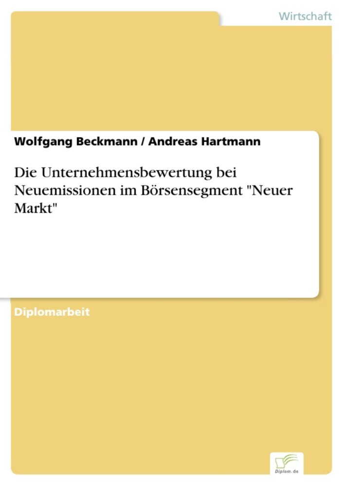 Die Unternehmensbewertung bei Neuemissionen im Börsensegment 'Neuer Markt' main product photo