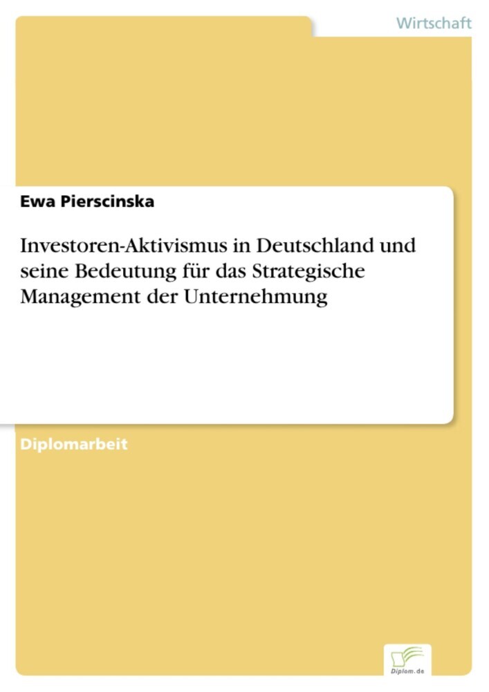Investoren-Aktivismus in Deutschland und seine Bedeutung für das Strategische Management der Unternehmung main product photo
