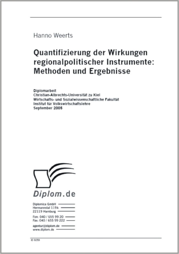 Quantifizierung der Wirkungen regionalpolitischer Instrumente: Methoden und Ergebnisse main product photo