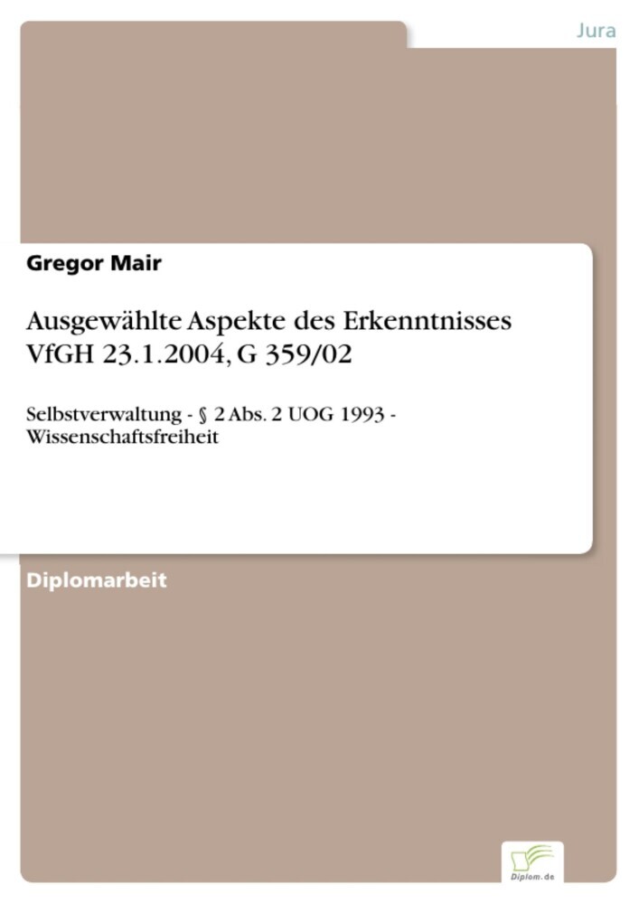 Ausgewählte Aspekte des Erkenntnisses VfGH 23.1.2004, G 359/02 main product photo