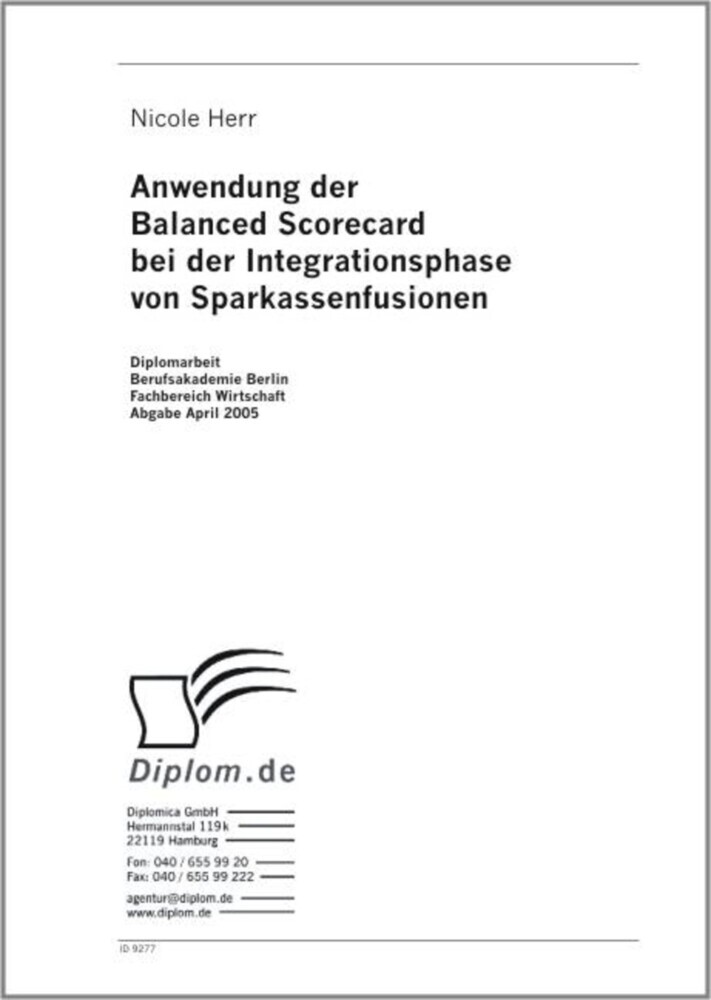 Anwendung der Balanced Scorecard bei der Integrationsphase von Sparkassenfusionen main product photo