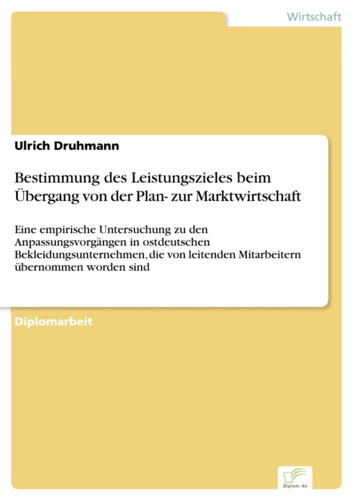 Bestimmung des Leistungszieles beim Übergang von der Plan- zur Marktwirtschaft main product photo