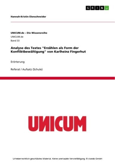 Analyse des Textes 'Erzählen als Form der Konfliktbewältigung' von Karlheinz Fingerhut main product photo