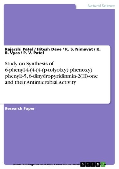 Study on Synthesis of 6-phenyl-4-(4-(4-(p-tolyolxy) phenoxy) phenyl)-5, 6-dinydropyridinmin-2(H)-one and their Antimicrobial Activity main product photo