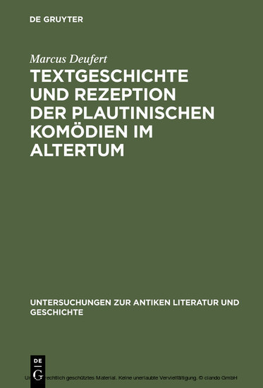 Textgeschichte und Rezeption der plautinischen Komödien im Altertum main product photo