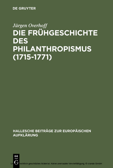 Die Frühgeschichte des Philanthropismus (1715-1771) main product photo