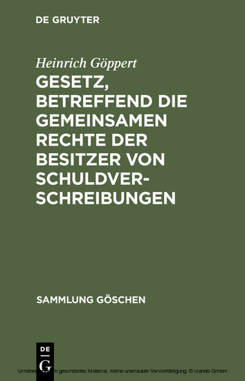 Gesetz, betreffend die gemeinsamen Rechte der Besitzer von Schuldverschreibungen main product photo