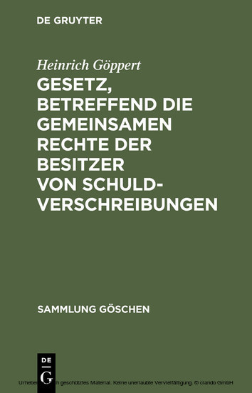 Gesetz, betreffend die gemeinsamen Rechte der Besitzer von Schuldverschreibungen main product photo