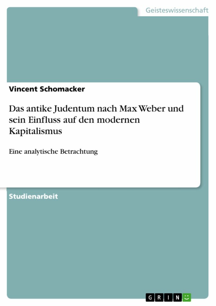 Das antike Judentum nach Max Weber und sein Einfluss auf den modernen Kapitalismus main product photo