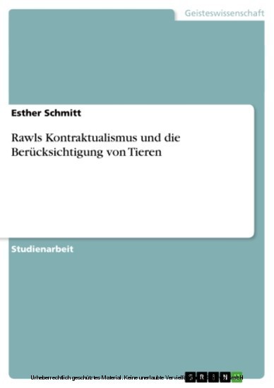 Rawls Kontraktualismus und die Berücksichtigung von Tieren main product photo