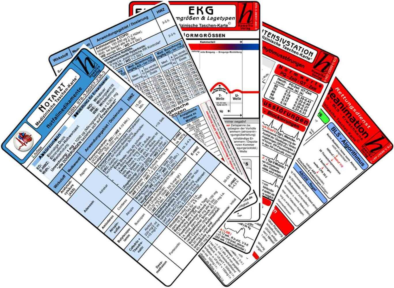 Notarzt Karten-Set - Herzrhythmusstörungen, Notfallmedikamente, EKG Normgrößen & Lagetypen, Reanimation main product photo