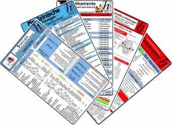Stations Karten-Set - Laborwerte, Med. Abkürzungen, Medikamente - Haltbarkeit nach Anbruch, Reanimation, EKG Diagnostik & Ableitungen