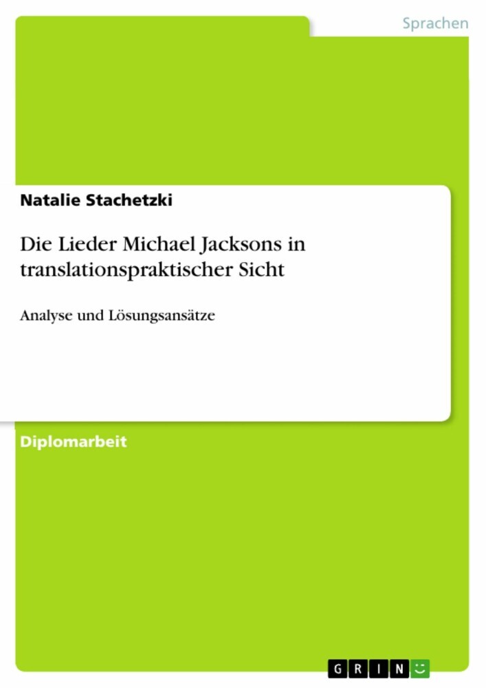 Die Lieder Michael Jacksons in translationspraktischer Sicht main product photo