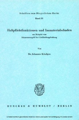 Haftpflichtfunktionen und Immaterialschaden am Beispiel von Schmerzensgeld bei Gefährdungshaftung.