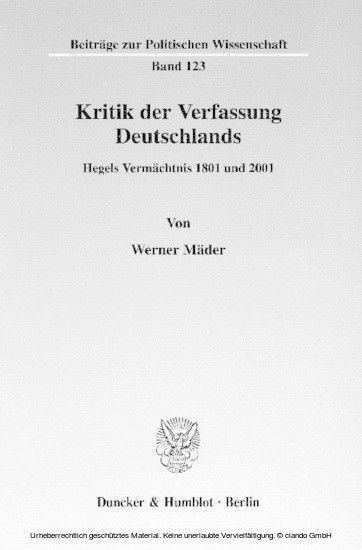 Kritik der Verfassung Deutschlands. main product photo