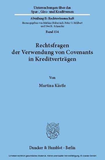 Rechtsfragen der Verwendung von Covenants in Kreditverträgen. main product photo