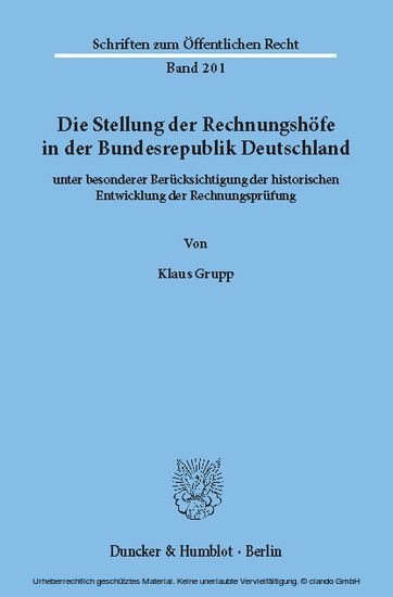 Die Stellung der Rechnungshöfe in der Bundesrepublik Deutschland main product photo