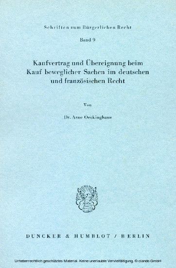 Kaufvertrag und Übereignung beim Kauf beweglicher Sachen im deutschen und französischen Recht. main product photo