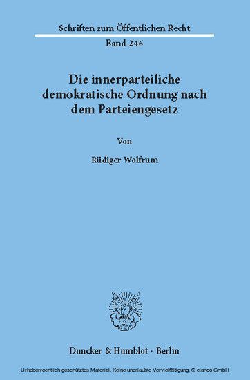Die innerparteiliche demokratische Ordnung nach dem Parteiengesetz. main product photo